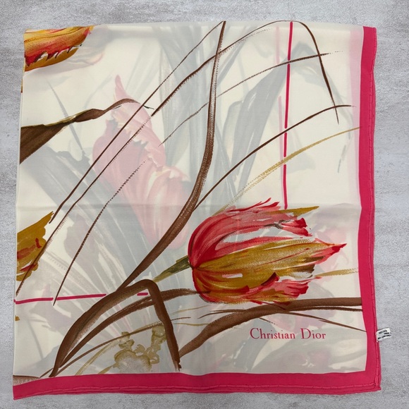 Dior vintage silk scarf Elegant Pink and Cream Scarf made in Italy - Picture 10 of 14